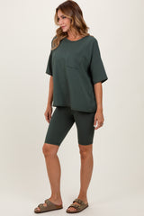 Hunter Green Oversized Short Sleeve Biker Short Set