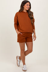 Rust Hoodie Shorts Maternity Set