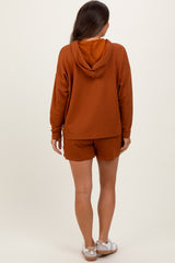 Rust Hoodie Shorts Maternity Set