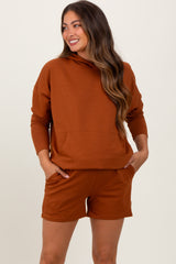 Rust Hoodie Shorts Maternity Set