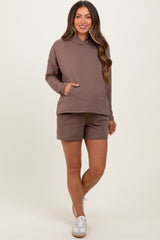 Brown Hoodie Shorts Maternity Set