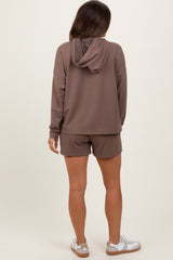 Brown Hoodie Shorts Maternity Set