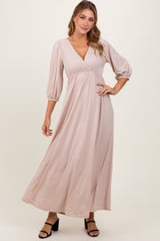 Beige Glitter V-Neck Maxi Dress