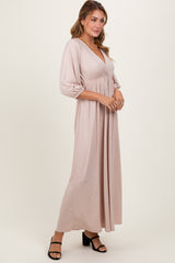 Beige Glitter V-Neck Maxi Dress