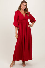 Red Glitter V-Neck Maternity Maxi Dress