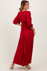 Red Glitter V-Neck Maxi Dress