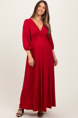 Red Glitter V-Neck Maternity Maxi Dress