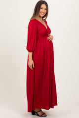 Red Glitter V-Neck Maternity Maxi Dress