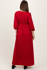 Red Glitter V-Neck Maternity Maxi Dress