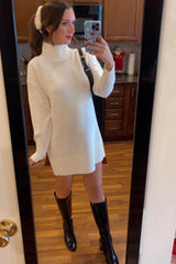 Ivory Turtle Neck Mini Sweater Dress