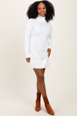 Ivory Turtle Neck Mini Sweater Dress