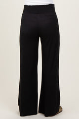 Black Ribbed Smocked Waistband Wide Leg Maternity Pants