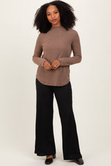 Black Ribbed Smocked Waistband Wide Leg Pants