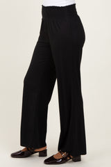 Black Ribbed Smocked Waistband Wide Leg Pants