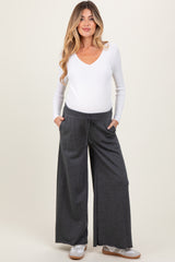 Charcoal French Terry Raw Edge Maternity Wide Leg Pants