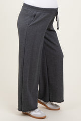 Charcoal French Terry Raw Edge Maternity Wide Leg Pants