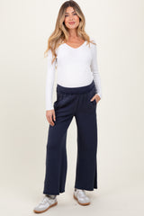 Navy Ribbed Side Panel Wide Leg Maternity Sweatpants