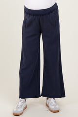 Navy Ribbed Side Panel Wide Leg Maternity Sweatpants