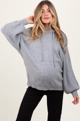 Heather Grey Long Sleeve Maternity Hoodie Sweater