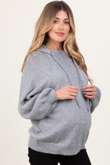 Heather Grey Long Sleeve Maternity Hoodie Sweater