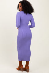 Lavender Contrast Ribbed Knit Midi Dress