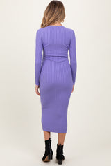 Lavender Contrast Ribbed Knit Maternity Midi Dress