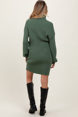 Olive Turtleneck Ribbed Maternity Sweater Dress