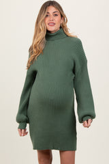 Olive Turtleneck Ribbed Maternity Sweater Dress