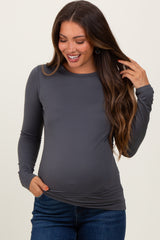 Grey Microfiber Basic Long Sleeve Maternity Top