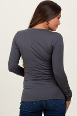 Grey Microfiber Basic Long Sleeve Maternity Top