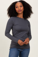 Grey Microfiber Basic Long Sleeve Maternity Top