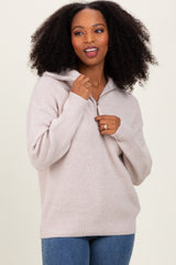 Beige Half Zip Maternity Pullover Sweater