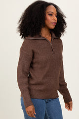 Brown Half Zip Pullover Sweater