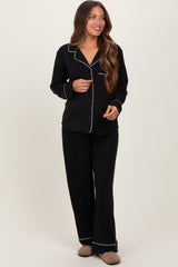 Black Button Down Top Wide Leg Pant Maternity Pajama Set