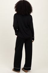 Black Button Down Top Wide Leg Pant Pajama Set