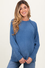 Blue Raglan Knit Maternity Sweater