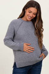 Heather Grey Raglan Knit Maternity Sweater