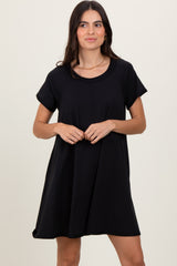 Black French Terry Basic Short Sleeve Mini Dress