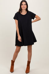 Black French Terry Basic Short Sleeve Maternity Mini Dress