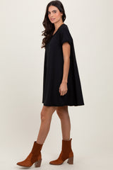 Black French Terry Basic Short Sleeve Mini Dress