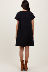 Black French Terry Basic Short Sleeve Mini Dress