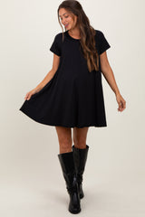 Black French Terry Basic Short Sleeve Maternity Mini Dress