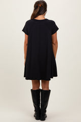 Black French Terry Basic Short Sleeve Maternity Mini Dress