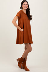 Rust French Terry Basic Short Sleeve Mini Dress