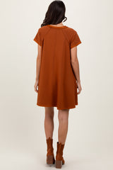 Rust French Terry Basic Short Sleeve Mini Dress