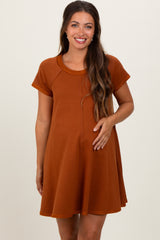 Rust French Terry Basic Short Sleeve Maternity Mini Dress