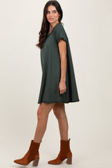 Forest Green French Terry Basic Short Sleeve Maternity Mini Dress