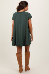 Forest Green French Terry Basic Short Sleeve Maternity Mini Dress