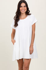 Ivory French Terry Basic Short Sleeve Maternity Mini Dress