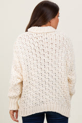 Cream Turtle Neck Chunky Crochet Knit Maternity Sweater